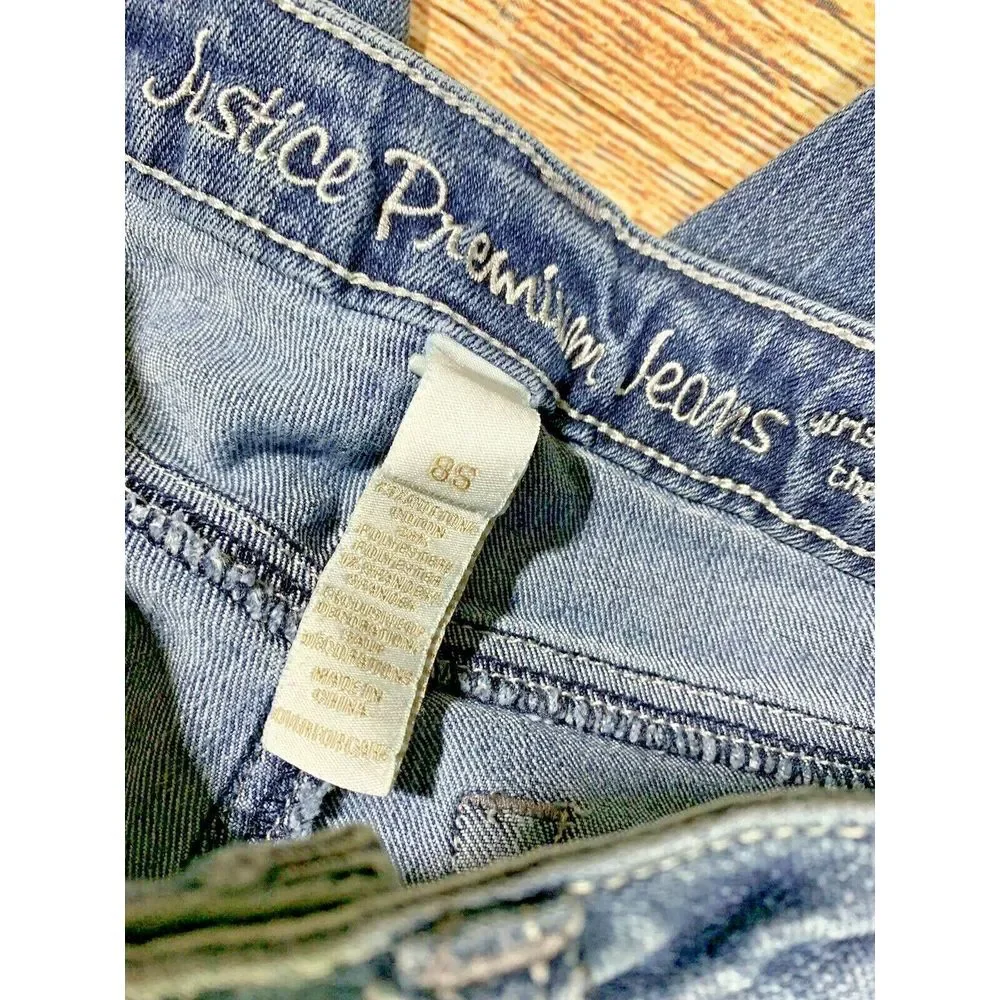 Girls Justice Premium Jeans Size 8S Rhinestone Front Back Pocket Stitching